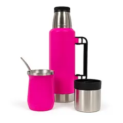 BAZUCA - Termo De Agua Acero Inoxidable 1.3 Litros + Mate 236ml Con Bombilla Rosa
