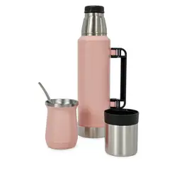 BAZUCA - Termo De Agua Acero Inoxidable 1.3 Litros + Mate 236ml Con Bombilla Rosado