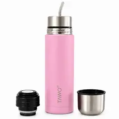 TAWO - Termo Mate Acero Inoxidable Autocebante 2 en 1 750 Ml Hermetico Antiderrame - Rosado