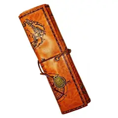 OEM COLLECT - Estuche Enrollable De Cuero Vintage Organizador Lápices
