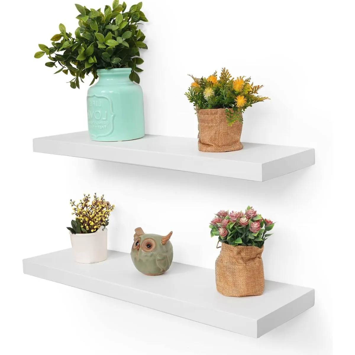 BAZUCA - Repisa Flotantes Para Pared 40cm Madera Blanca Minimalistas Kit X2 Moderna