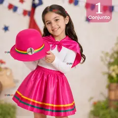 UTILISIMO - Traje Nortino Niña Fucsia 4 Piezas Con Polera Baile Típico Fiestas Patrias