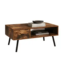 GENERICO - Mesa De Living Ámbar Madera Rústica Con Patas Negras