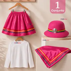 UTILISIMO - Traje Nortino Niña Fucsia 4 Piezas Con Polera Baile Típico Fiestas Patrias
