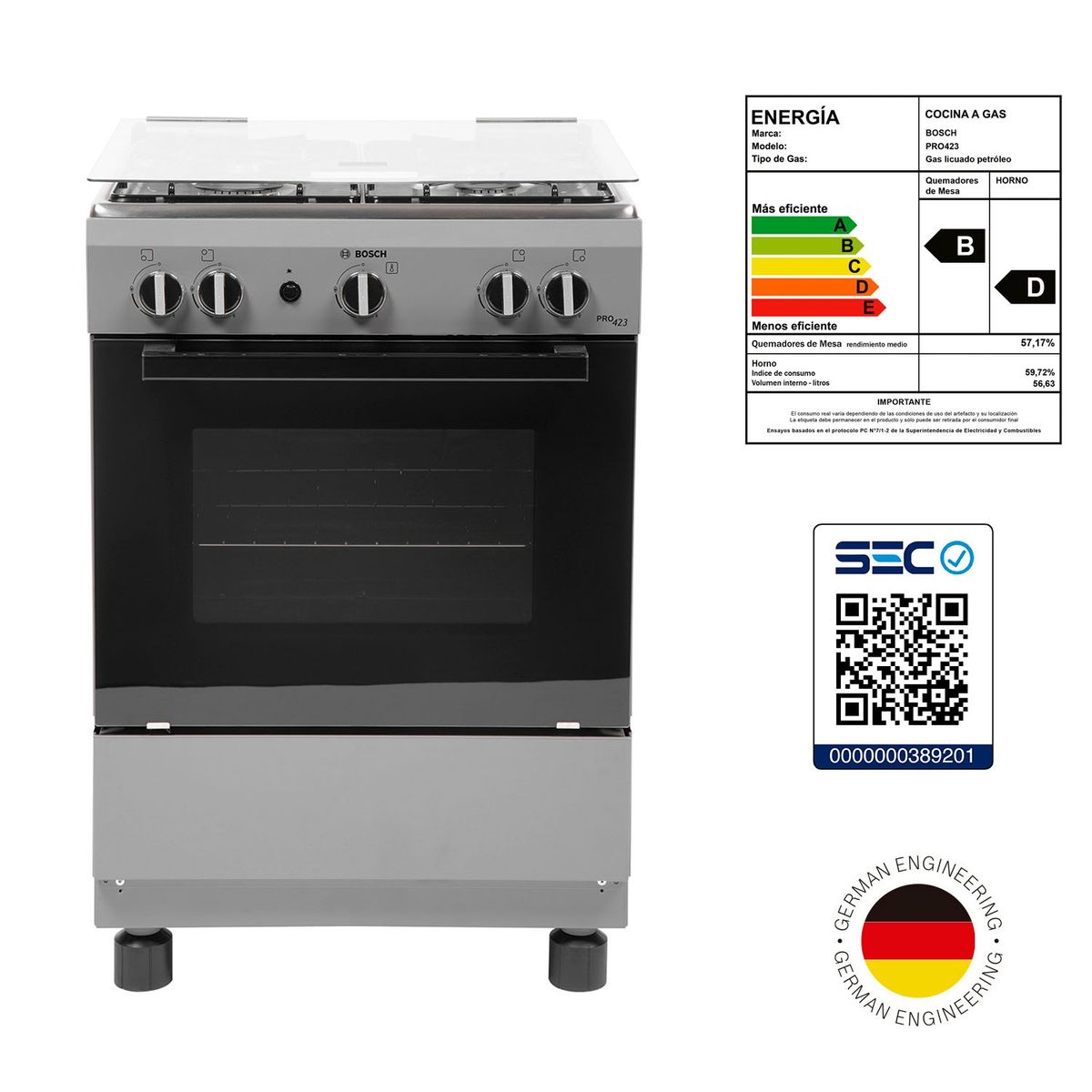 BOSCH - Cocina Gas Bosch 4 Quemadores PRO423 HSG18C20SE