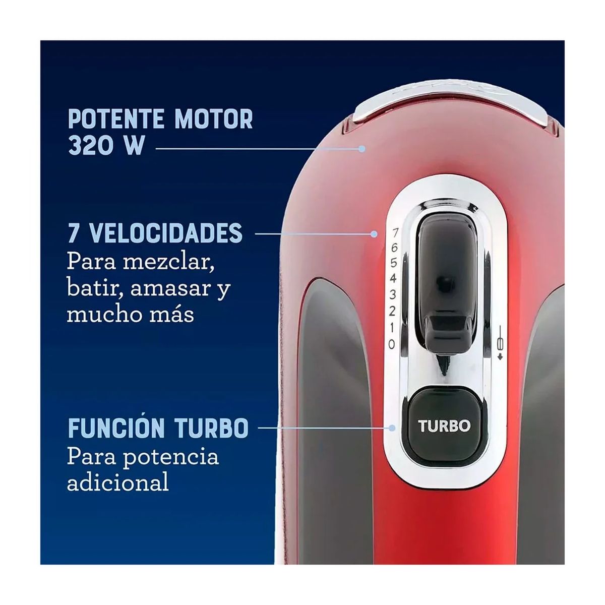 OSTER - Batidora Electrica Oster De Mano 7 Velocidades + Turbo 320W