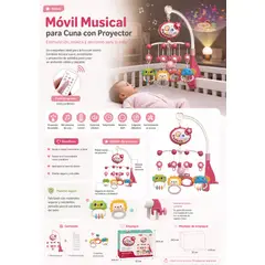 GENERICO - Movil Musical Para Cuna Sonidos Proyector Animales Rosado Infantil