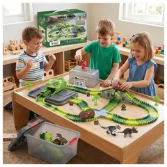 GENERICO - Juguete Pista De Dinosaurios Flexible 247Pzas Verde Infantil Juguete Bloques Magnetios Pistas De Bol