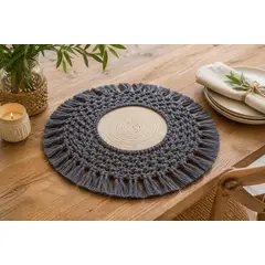VERDEMAR - Centro de mesa Nórdico Eclipse Tejido en Macramé Gris Oscuro y Crudo
