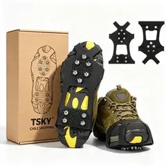 TSKY CHILE SHOPPING - Pack 2 Pares Crampones Clavos Antideslizantes Zapatos Nieve Trekking Talla M 34-39 Elastico