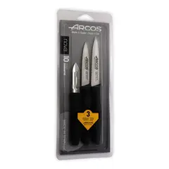 ARCOS - Juego De Cuchillos Mondadores Pelador Nova 3 Piezas Acero Inoxidable Negro
