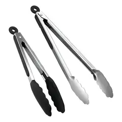 BROOKLYN - Set 2 Pinzas Tenazas 27-34cm Cocina Asado Parrilla Negro