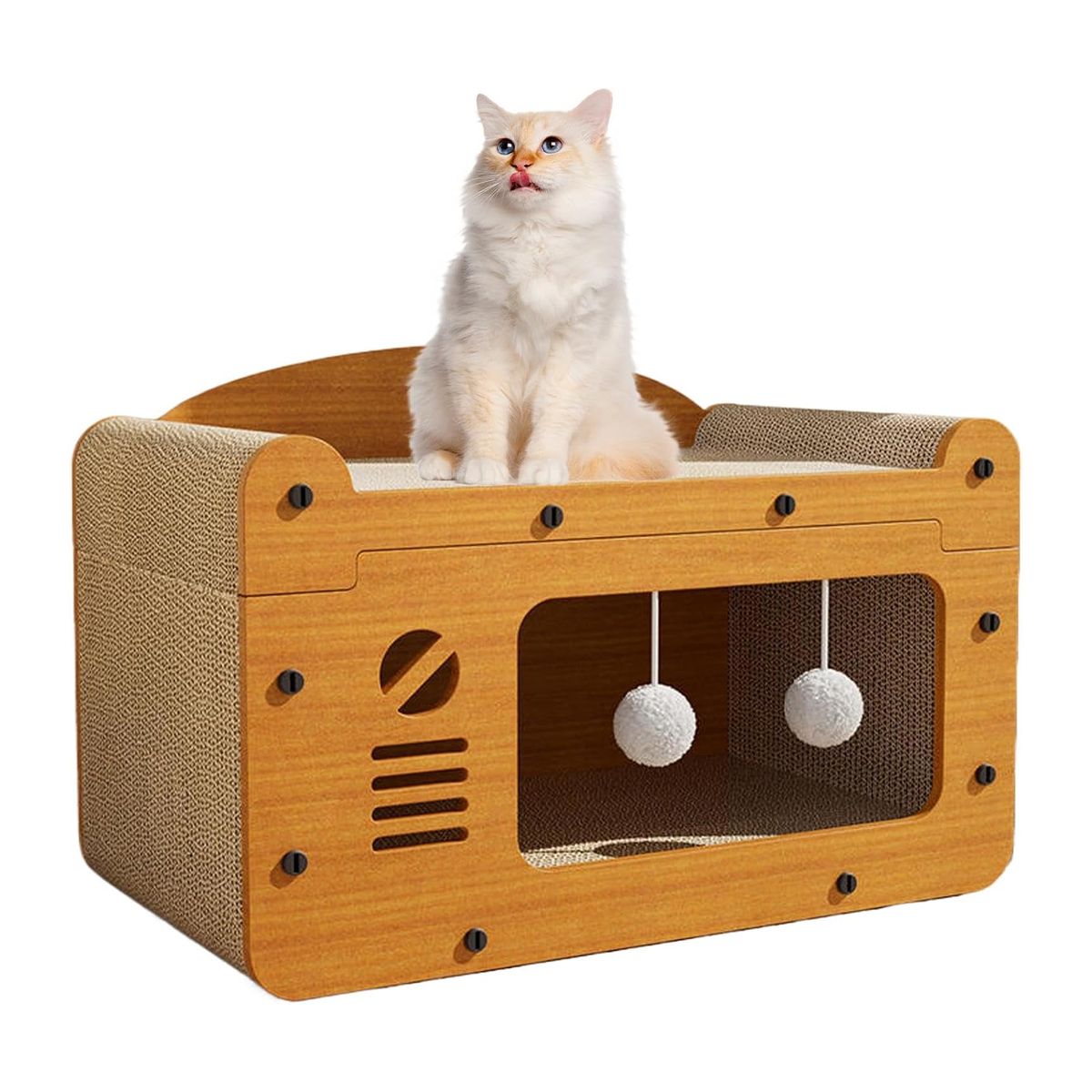ATURE - Cama Casa De Madera Para Gatos Rascador Cama Gato Grande