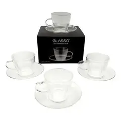 GLASSO - Set Desayuno 8 Piezas Porcelana Transparente Línea Espresso Vidrio