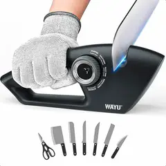 WAYU - Afilador De Cuchillos 5 En 1 Manual Para Cocina Y Tijeras Negro