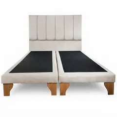 GENERICO - Cama Europea 2 Plazas + Respaldo Tubular Madera beis