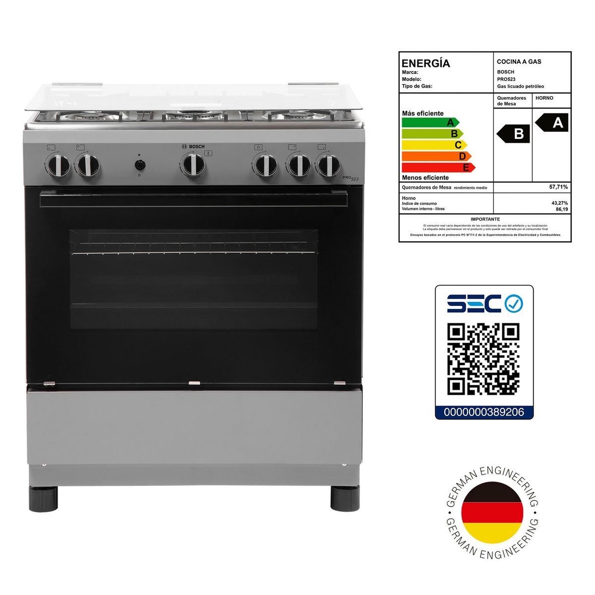 BOSCH - Cocina a Gas Bosch 5 quemadores PRO523 HSK18C20SE