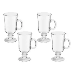 FTA - Set 4 Tazas De Vidrio Para Café Con Pie Capuccino Té 240ml Transparente Con Pie Capuccino