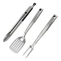 QUINCHO - Set Herramientas Parrilla 3 Piezas Acero Inoxidable Asado
