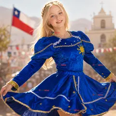 UTILISIMO - Traje Caporal Vestido Típico Tradicional Azul 2 Piezas Juvenil Fiestas Patrias