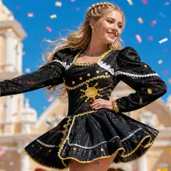 UTILISIMO - Traje Caporal Vestido Típico Tradicional Negro 2 Piezas Juvenil Fiestas Patrias