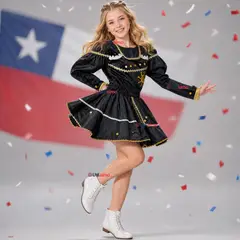 UTILISIMO - Traje Caporal Vestido Típico Tradicional Negro 2 Piezas Juvenil Fiestas Patrias