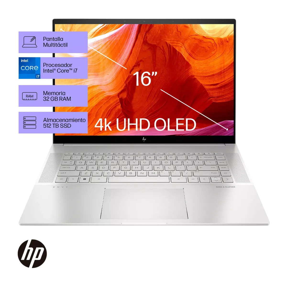 HP - Notebook HP Envy 16-H0100LA Core i7 32GB RAM 512GB SSD RTX 3060 6GB OLED Touch 16" UHD+ W11