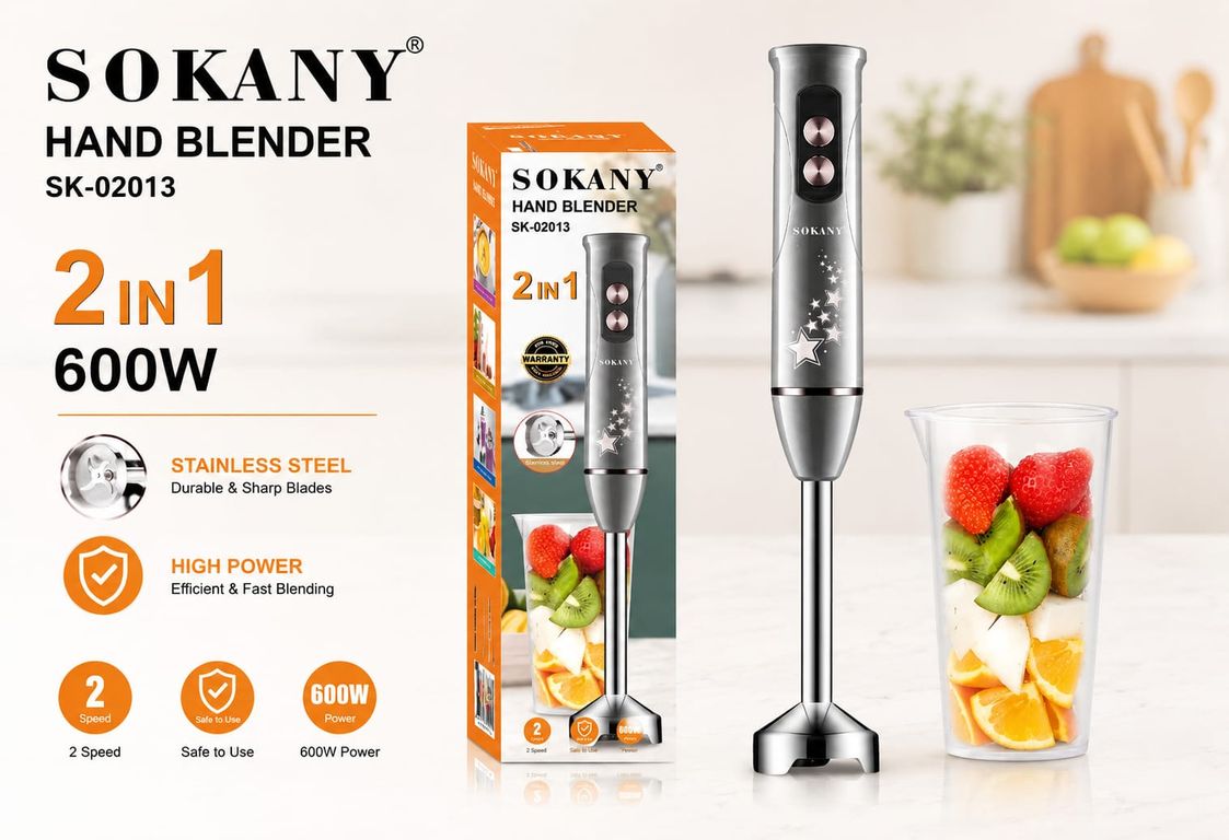 Batidora De Mano Sokany SK-02013 2 Velocidades Acero Inoxidable