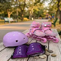 GENERICO - SET DE PATINES AJUSTABLES CON KIT DE SEGURIDAD TALLA S 26-32 ROSADO