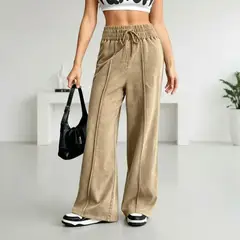 AGW - Pantalón Buzo Pre Lavado Verano Palazzo Algodón Elasticados Wide Leg.