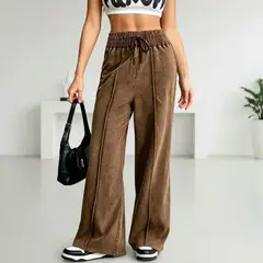 HERIEL - Pantalón Buzo Pre Lavado Verano Palazzo Algodón Elasticados Wide Leg.