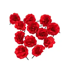 GENERICO - Set 12 Pinches De Flor Rosa Para Cabello Baile Huasa 10 Cm Color Rojo