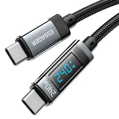 ESSAGER - Cable USB-C a USB-C 240W PD 3.1 2m Pantalla Digital Carga Super Rápida 5A Notebook Pc Tablet