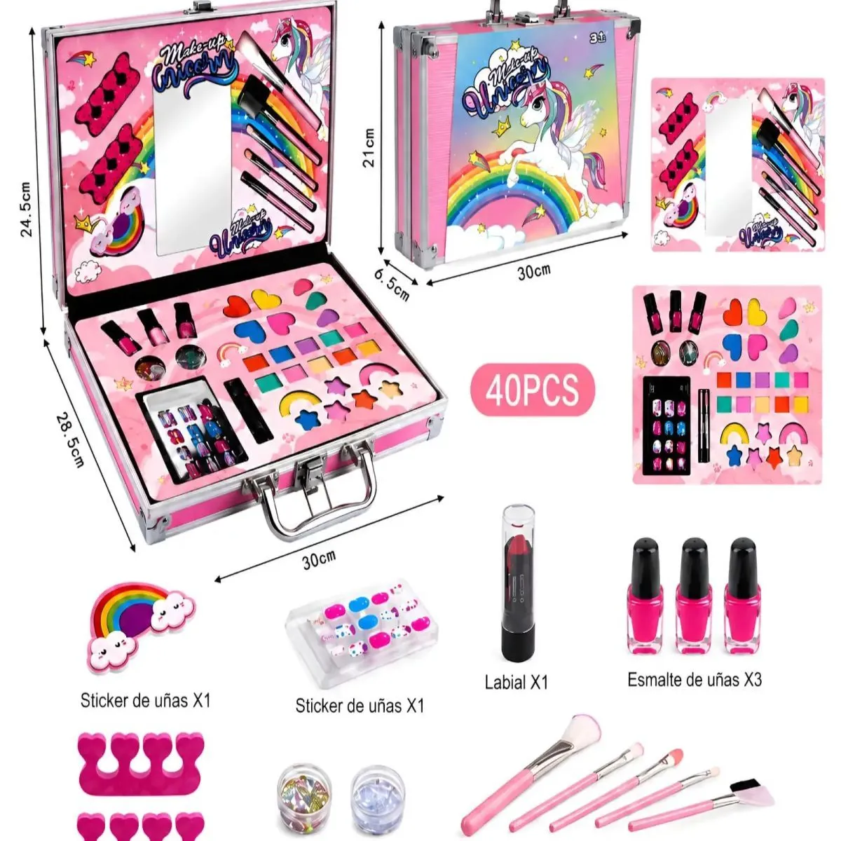 MYLHOGAR - Juguete Maquillaje Niñas Maleta Unicornio 40 Piezas Kit Infantil