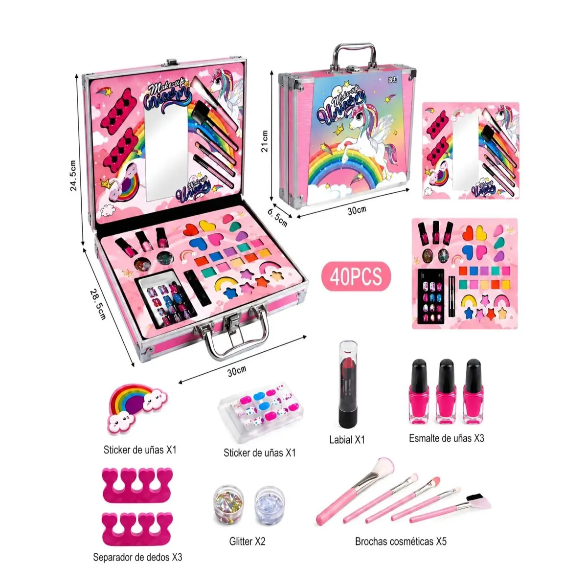 MYLHOGAR - Juguete Maquillaje Niñas Maleta Unicornio 40 Piezas Kit Infantil