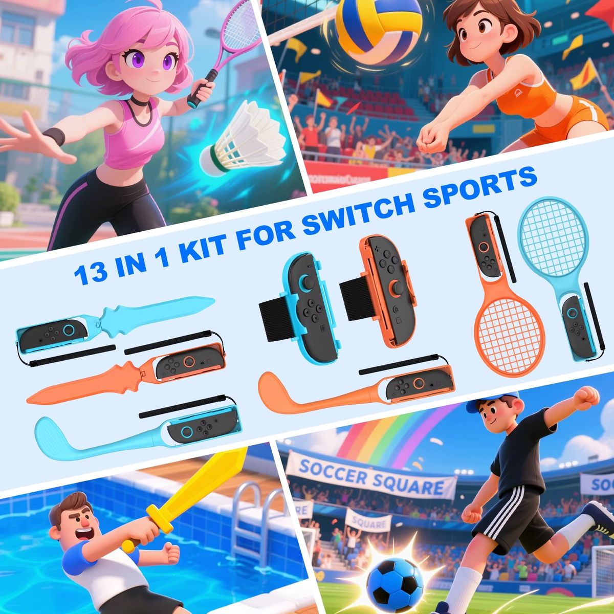 GENERICO - Pack 13 En 1 Accesorios Joycon 2 Para Switch Sports Y Resort