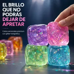 MOVI - Cubos Sensoriales con Glitter Holográfico - Pack de 3 - Antiestrés, Reutilizables e Ideales para Regalo