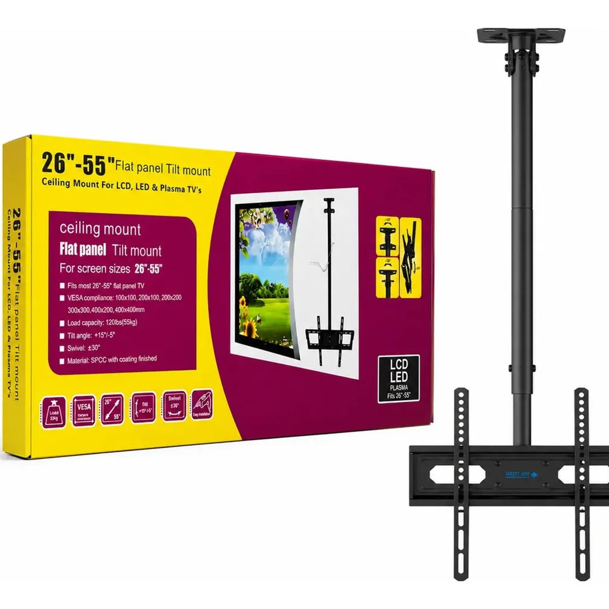 GENERICO - Soporte Techo Televisor 26 A 55 Pulgadas Inclinable Vesa Universal