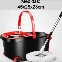 GENERICO - Trapeador Giratorio Spin Mop 360° con Cubeta de Acero Inoxidable Modelo Negro
