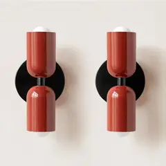 FRANZA - Pack de 2 Lámparas De Pared Rojas De Doble Cabezal Con Casquillo E27