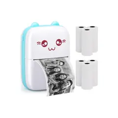 GENERICO - Mini Impresora Térmica Portátil Gatito Bluetooth Azul