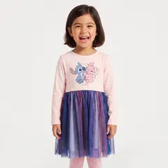 DISNEY - Vestido Tul Niña Stitch & Angel Rosa