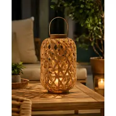 MP - Farol Decorativo Cilíndrico de Bambú con Asa y Porta Velas 25cm Natural