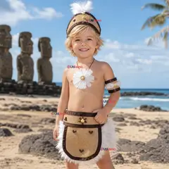 UTILISIMO - Traje Pascuense Típico Completo 4 Piezas NIño Rapa Nui Fiestas Patrias