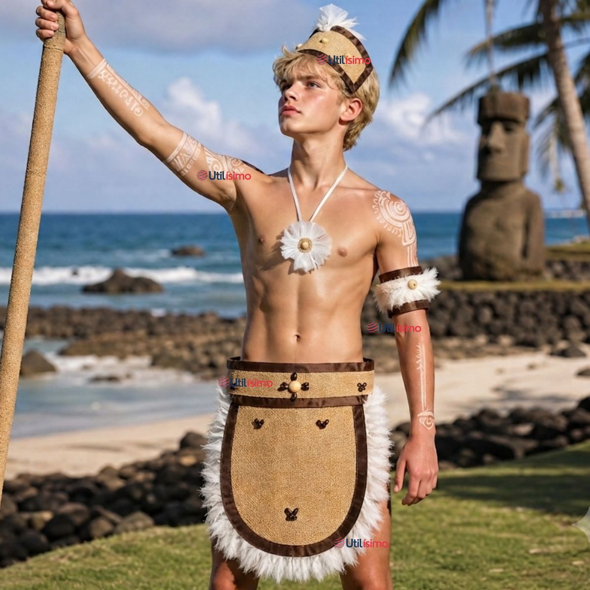Traje Pascuense hombre con accesorios decorativos