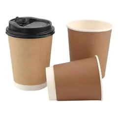 PASTELERIUSCL - Vasos Desechables Vaso Cafe Kraft Doble Pared C/tapa 8oz