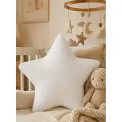 DECORACION CREATIVA - Cojín Infantil Bebe - Estrella Blanca Piel de Conejo