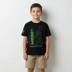 MINECRAFT - Polera Manga Corta Niño Fluor Negro