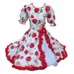 GENERICO - Vestido Huasa China Niña Blanco Rojo Baile Cueca Bailes Tipico Talla 10 a 16