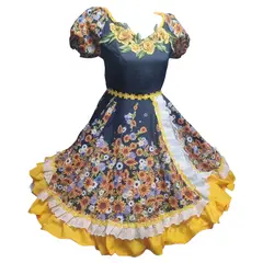 GENERICO - Vestido Huasa China Niña Azul AmarilloBaile Cueca Bailes Tipico Talla 10 a 16